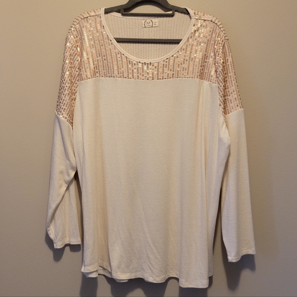 Maurices Gold and White Oversized Sequin Blouse